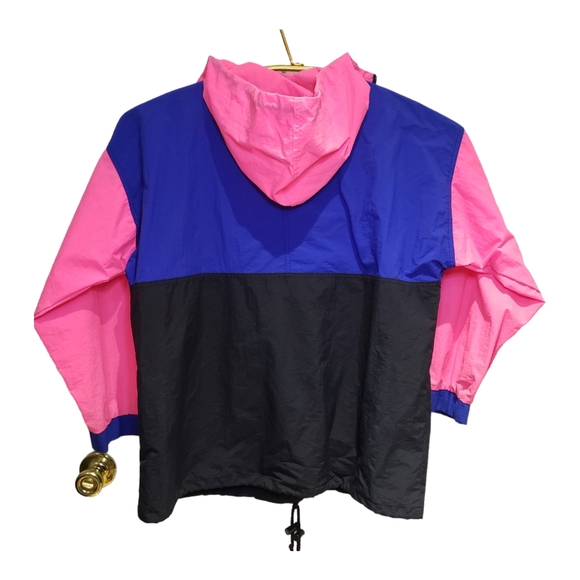 Active Elements Large Nylon Windbreaker Blue/Neon Pink Pullover Vintage - Picture 4 of 8